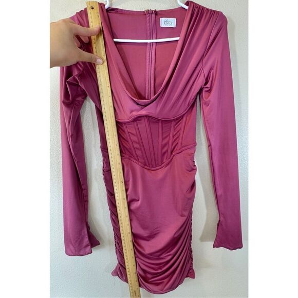 Oh Polly Della Long Sleeve Cowl Neck Corset Mini Ruched Dress Women's 2US - Picture 7 of 11